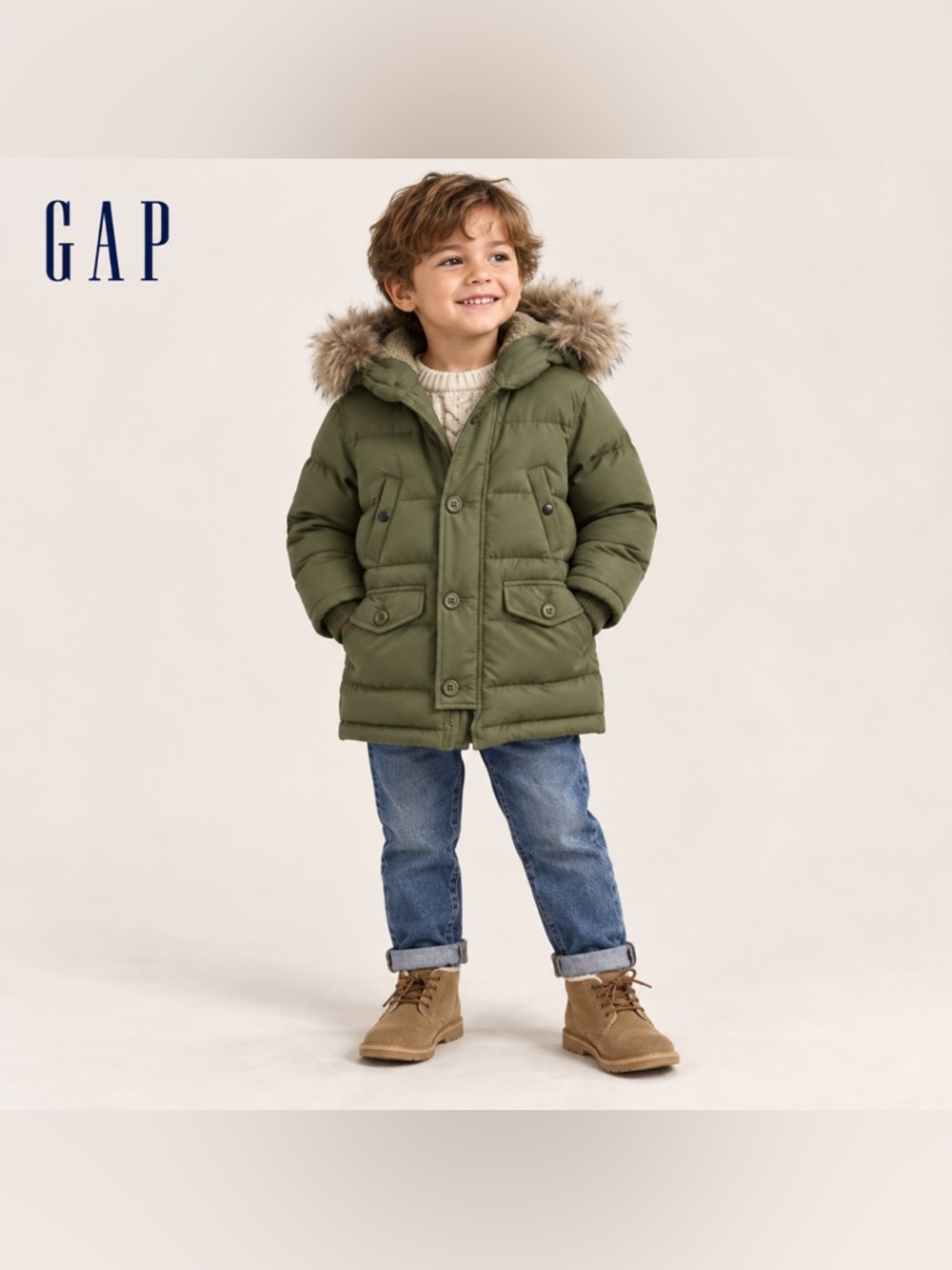 BABY GAP Warmest puffer parka jacket coat green unisex boy girl winter cozy snow